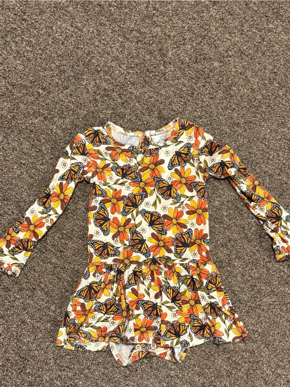 Bums and Roses Monarch Butterfly one piece with Ruffled Bottom